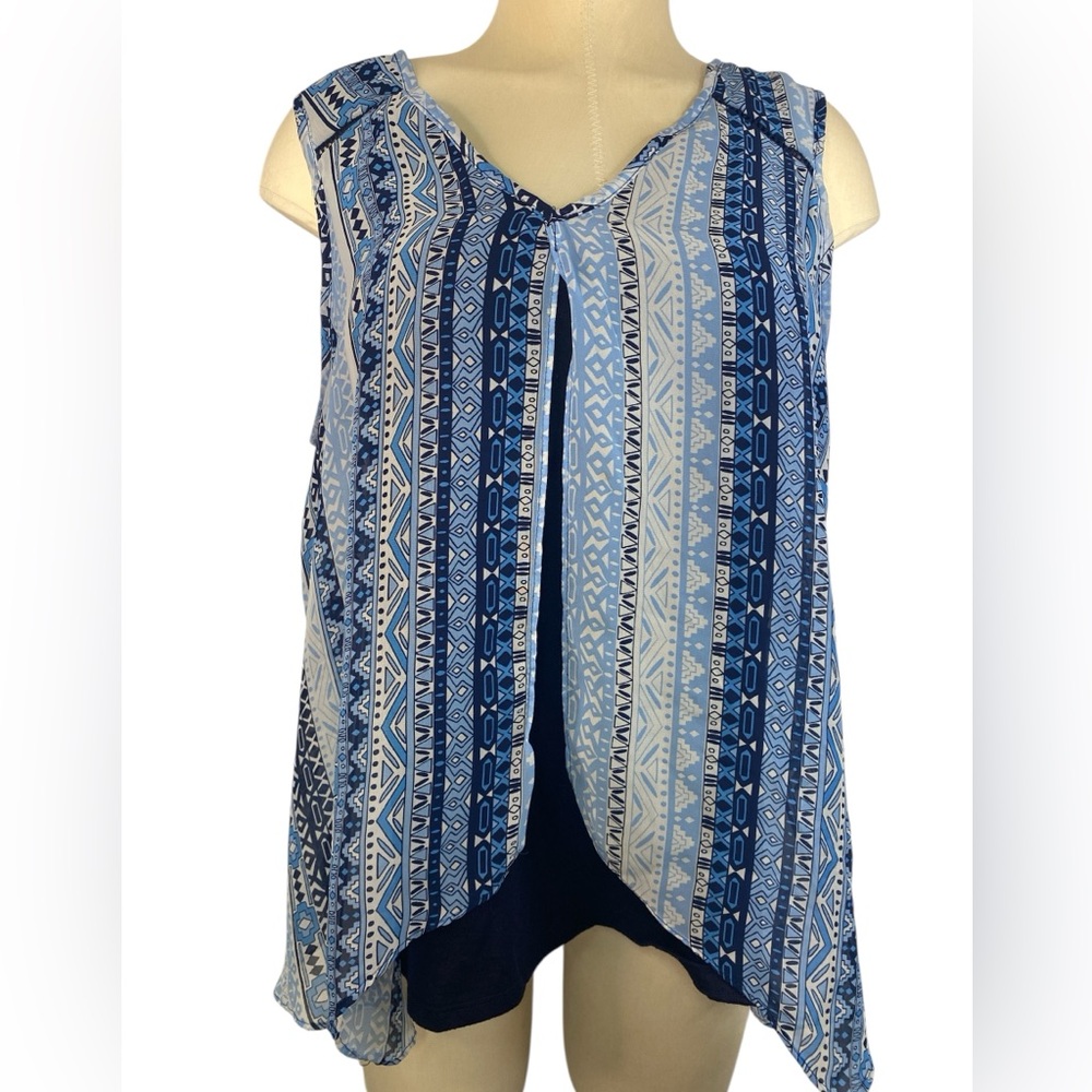 Zac & Rachel Blue Patterned Sleeveless Top Women’s XL